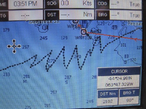 Our path on the Chart plotter - going no where in the right direction fast