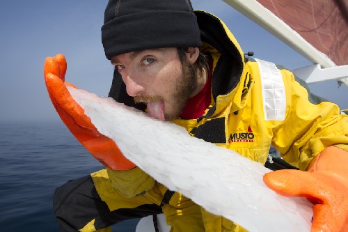 Chris licking a small growler - fresh water, pure, from a glacier, probably many thousands of years old