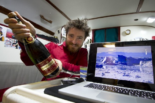 Celebrating ariving in the arctic - thanks for the champas Jeff