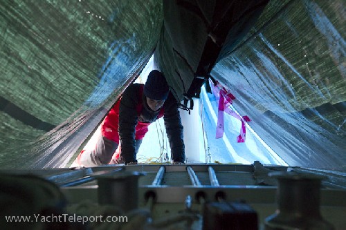Jess climbing aboard Teleport for the first time since winter