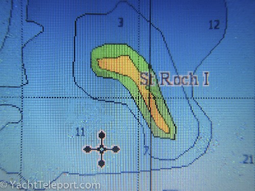 Our GPS Chartplotter showing our track, apparently right over the middle of a small island. The charts arent that accurate around here!