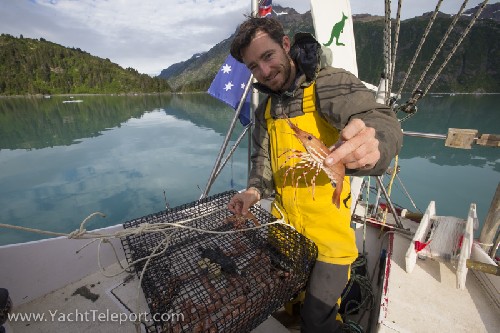 Chris with first shrimp trap haul - happy with that!