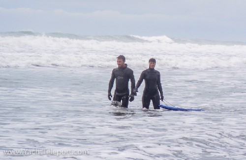 Chris and Jess bodyboarding in Alaska